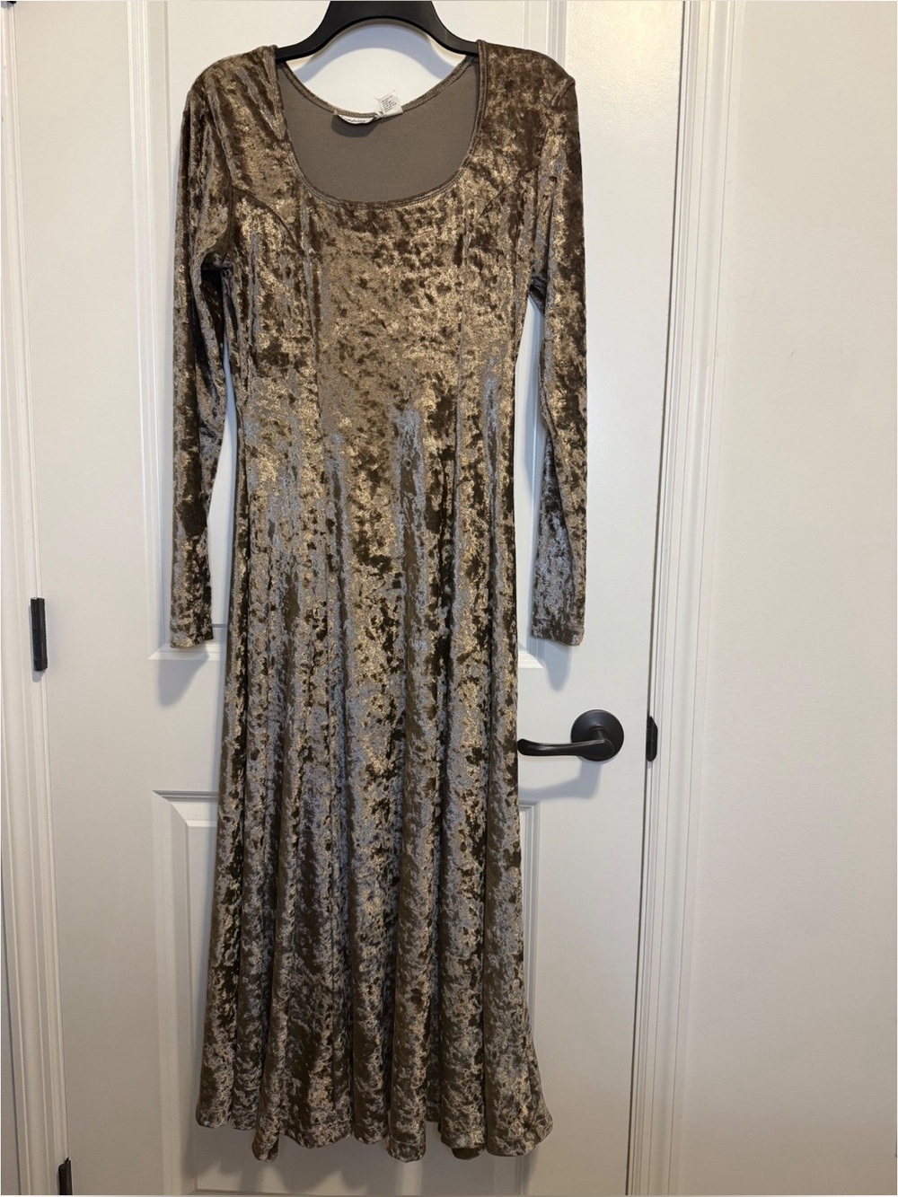 Jumping Joy Maxi Dress Womens Large Brown Excellent Crushed Velvet Vintage Boho